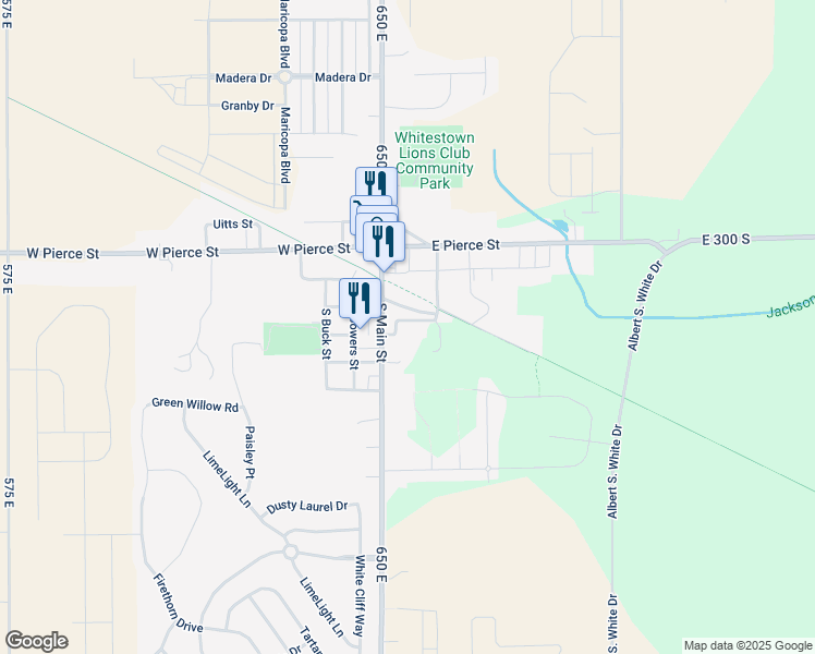 map of restaurants, bars, coffee shops, grocery stores, and more near 205 Hardesty Street in Whitestown
