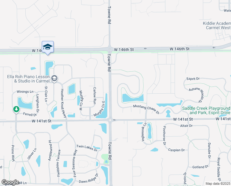 map of restaurants, bars, coffee shops, grocery stores, and more near 14270 Chariots Whisper Drive in Westfield