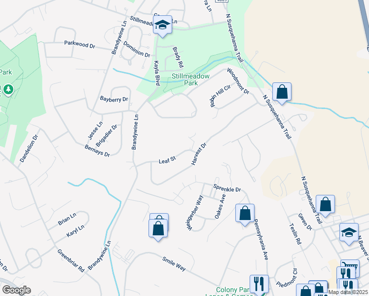 map of restaurants, bars, coffee shops, grocery stores, and more near 617 Leaf Street in York