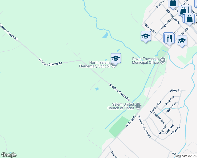 map of restaurants, bars, coffee shops, grocery stores, and more near 5160 N Salem Church Rd in Dover