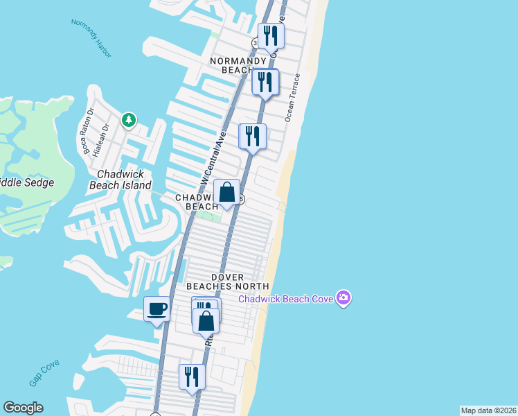 map of restaurants, bars, coffee shops, grocery stores, and more near 68 Barnegat Way in Lavallette