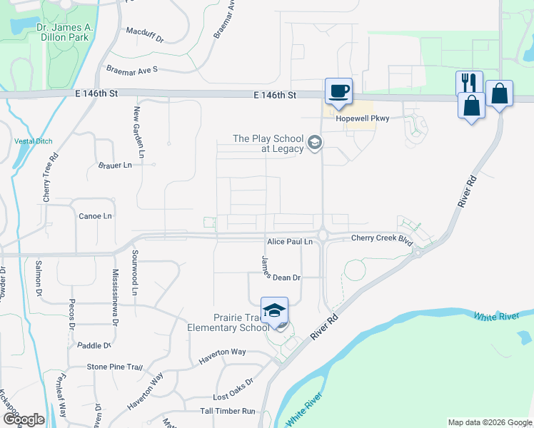 map of restaurants, bars, coffee shops, grocery stores, and more near 14217 James Dean Drive in Carmel