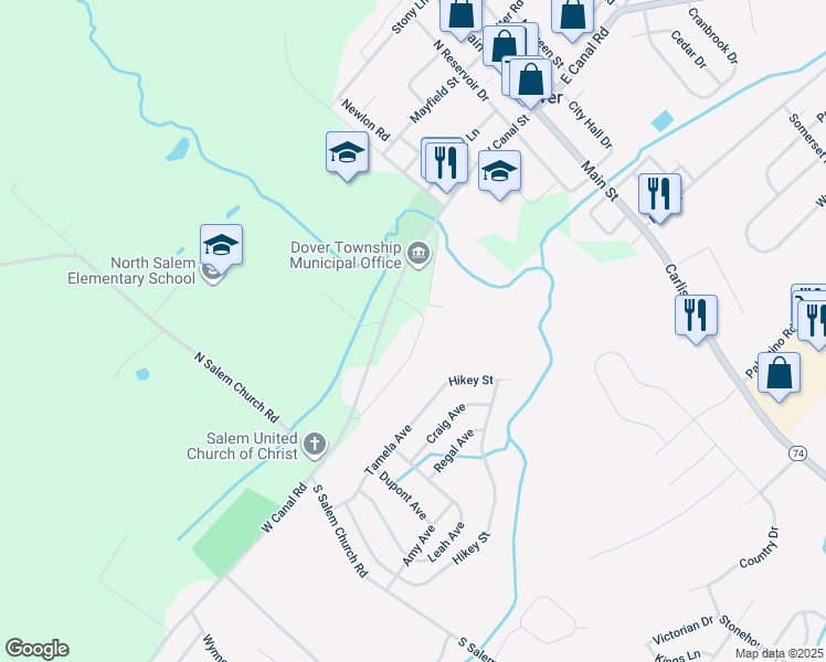 map of restaurants, bars, coffee shops, grocery stores, and more near 2544 Municipal Road in Dover