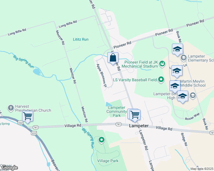 map of restaurants, bars, coffee shops, grocery stores, and more near 52 Apple Blossom Drive in Lancaster