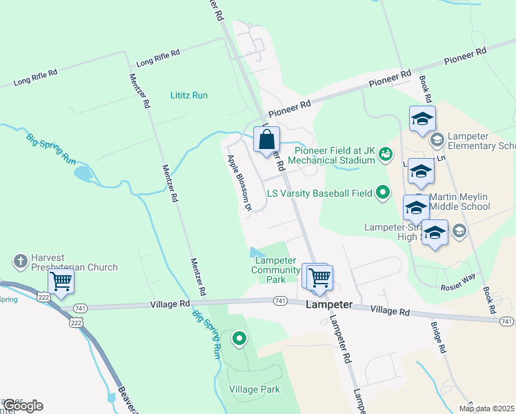 map of restaurants, bars, coffee shops, grocery stores, and more near 42 Apple Blossom Drive in Lancaster