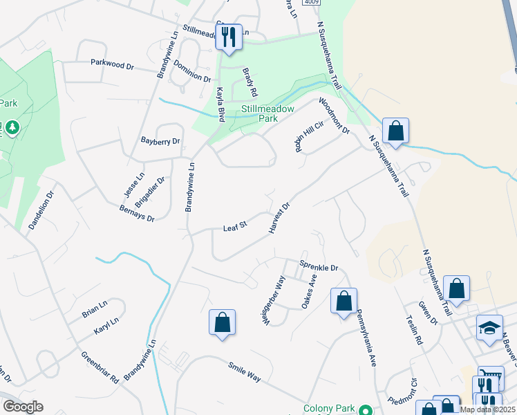 map of restaurants, bars, coffee shops, grocery stores, and more near 617 Leaf Street in York