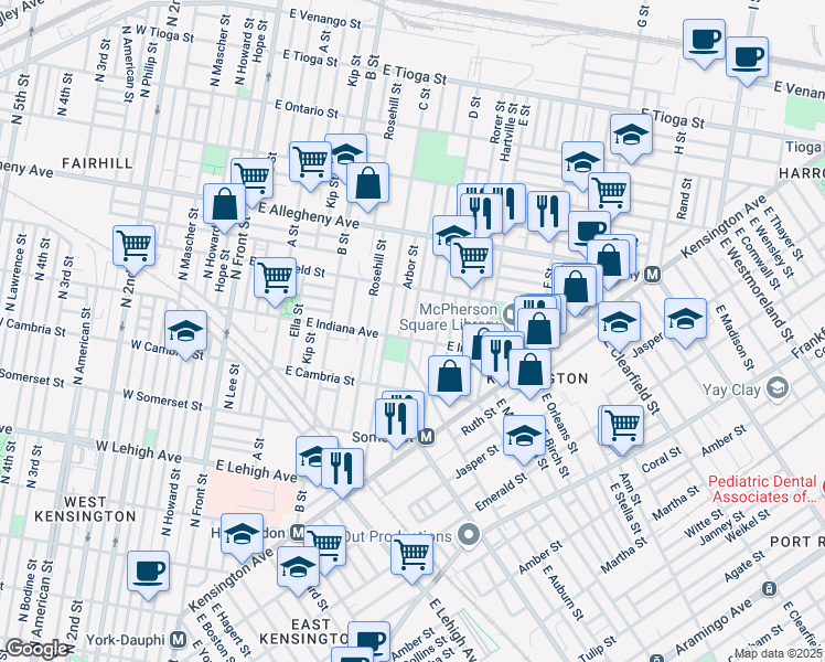 map of restaurants, bars, coffee shops, grocery stores, and more near Boudinot Street in Philadelphia
