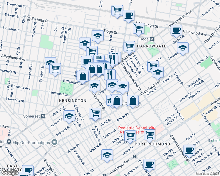 map of restaurants, bars, coffee shops, grocery stores, and more near 3181 Jasper Street in Philadelphia