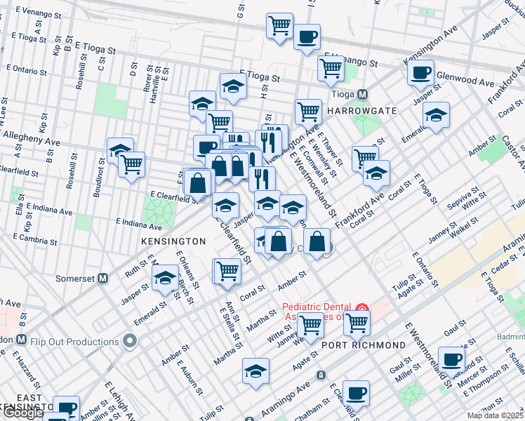 map of restaurants, bars, coffee shops, grocery stores, and more near 3181 Jasper Street in Philadelphia