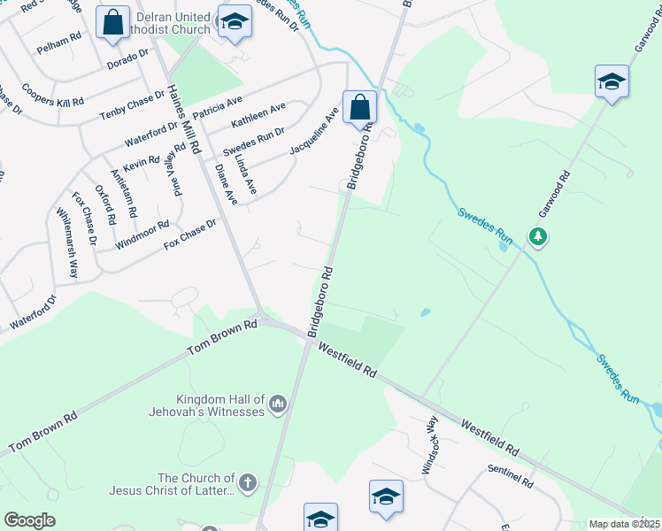 map of restaurants, bars, coffee shops, grocery stores, and more near 422 Bridgeboro Road in Moorestown
