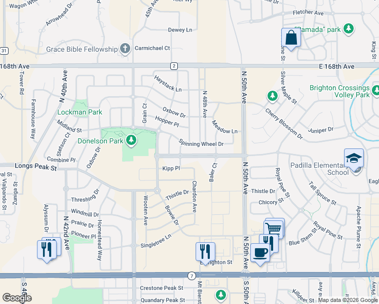 map of restaurants, bars, coffee shops, grocery stores, and more near 4737 Longs Peak Street in Brighton