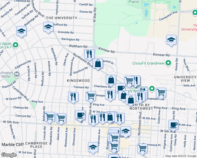 map of restaurants, bars, coffee shops, grocery stores, and more near 1795 Northwest Court in Columbus
