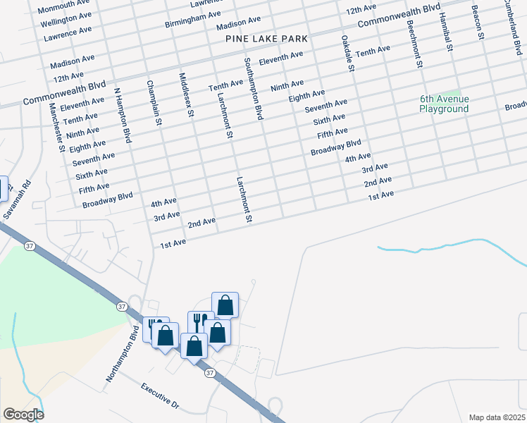 map of restaurants, bars, coffee shops, grocery stores, and more near 1116 2nd Avenue in Toms River