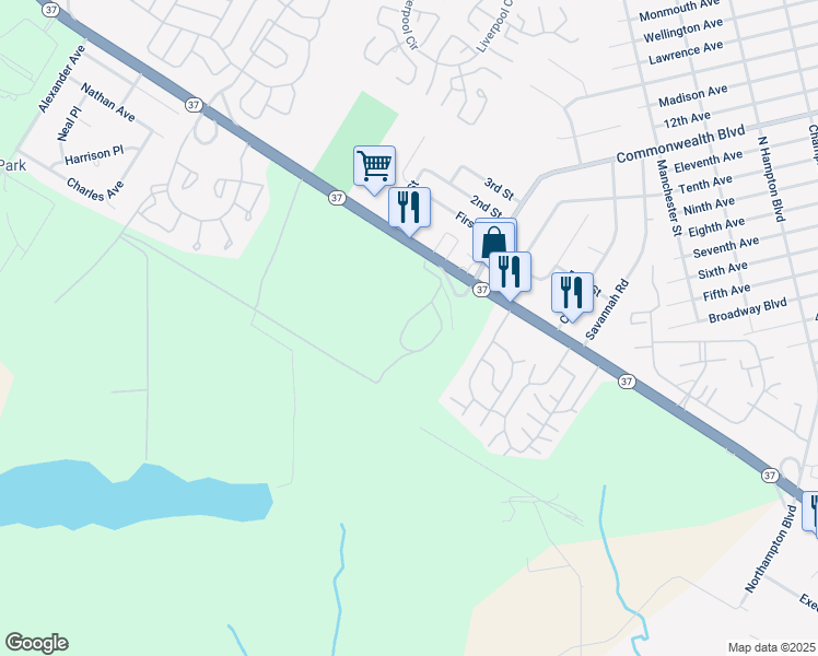 map of restaurants, bars, coffee shops, grocery stores, and more near 2065 New Jersey 37 in Manchester Township