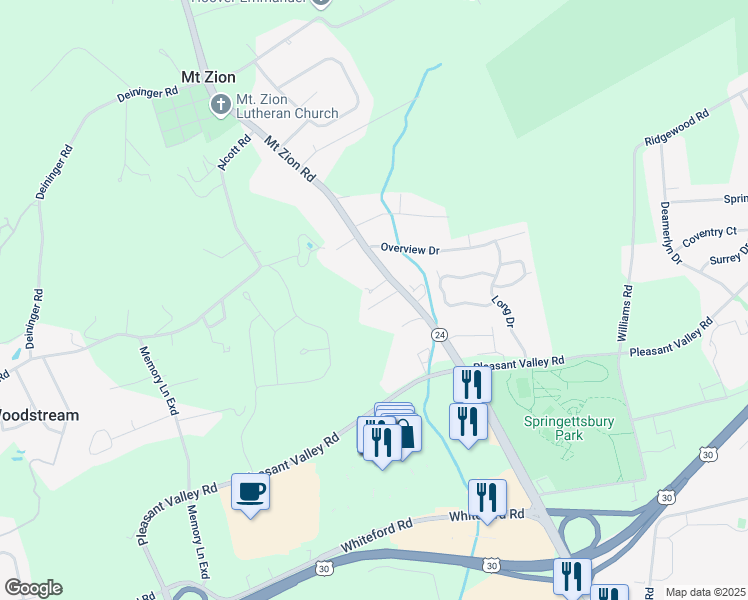 map of restaurants, bars, coffee shops, grocery stores, and more near in York County