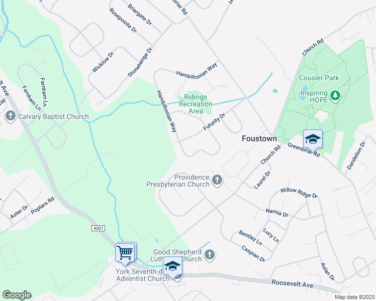map of restaurants, bars, coffee shops, grocery stores, and more near 1430 Hambiltonian Way in York