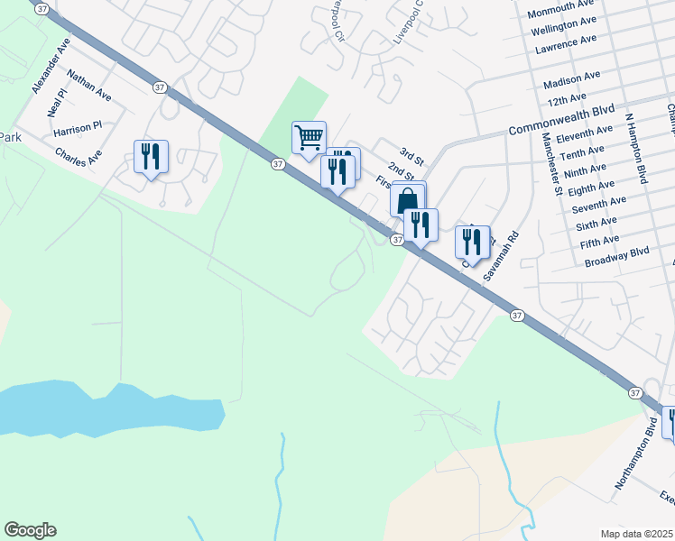 map of restaurants, bars, coffee shops, grocery stores, and more near 2065 New Jersey 37 in Manchester Township