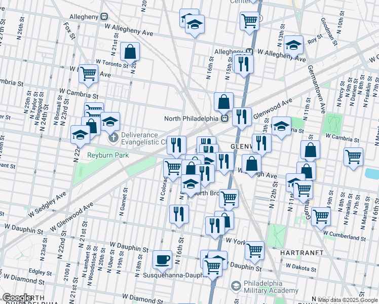 map of restaurants, bars, coffee shops, grocery stores, and more near in Philadelphia