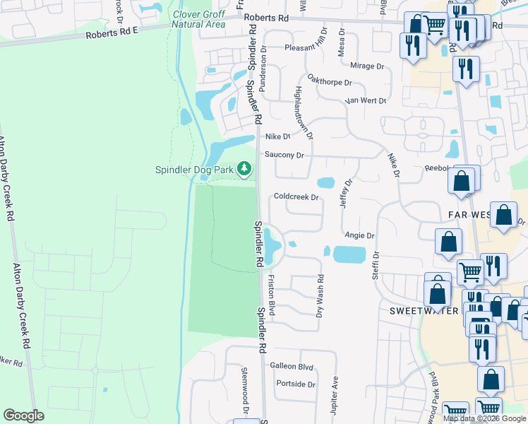 map of restaurants, bars, coffee shops, grocery stores, and more near 5892 Crystal Pond Boulevard in Hilliard