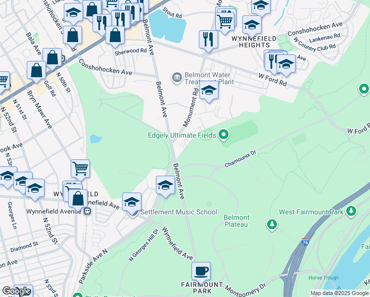 map of restaurants, bars, coffee shops, grocery stores, and more near 4161 Edgely Road in Philadelphia