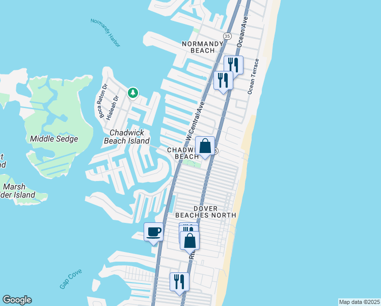 map of restaurants, bars, coffee shops, grocery stores, and more near 122 Brooks Road in Lavallette