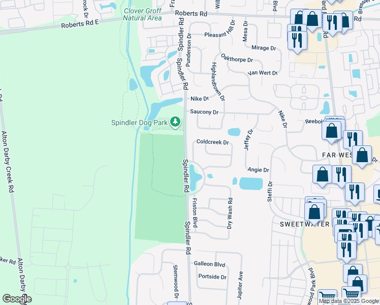 map of restaurants, bars, coffee shops, grocery stores, and more near 5892 Crystal Pond Boulevard in Hilliard