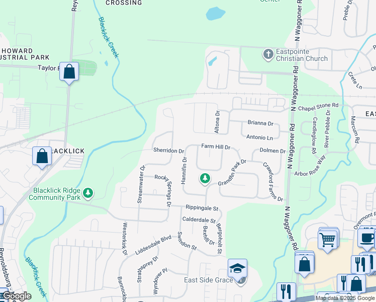 map of restaurants, bars, coffee shops, grocery stores, and more near 7601 Farm Hill Drive in Blacklick
