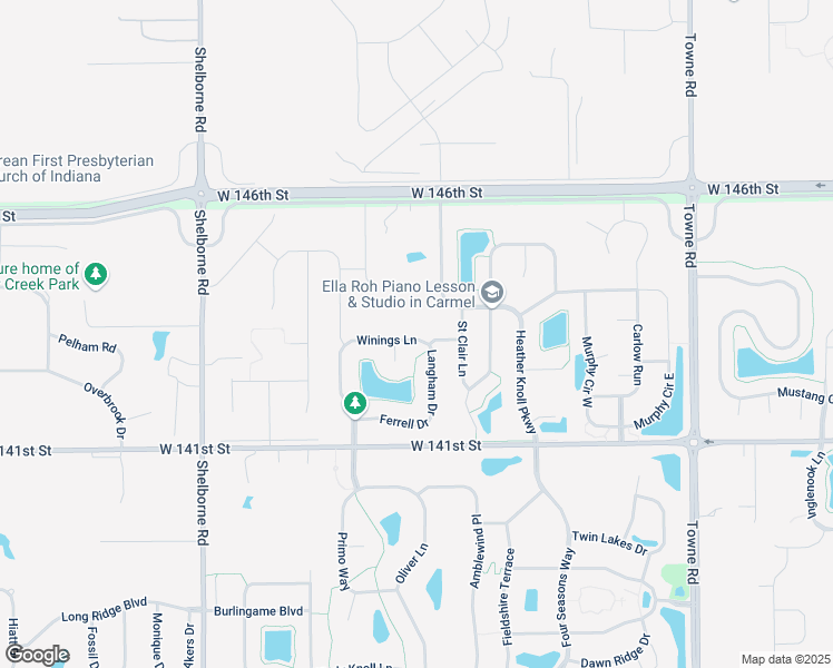 map of restaurants, bars, coffee shops, grocery stores, and more near 3156 Winings Lane in Westfield