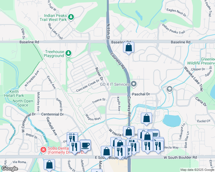 map of restaurants, bars, coffee shops, grocery stores, and more near 607 Hoyt Lane in Lafayette