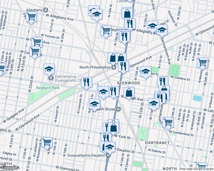 map of restaurants, bars, coffee shops, grocery stores, and more near 2738 North 15th Street in Philadelphia