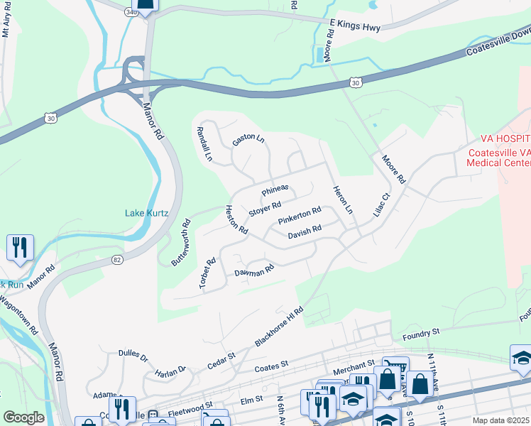 map of restaurants, bars, coffee shops, grocery stores, and more near 137 Stoyer Road in Coatesville