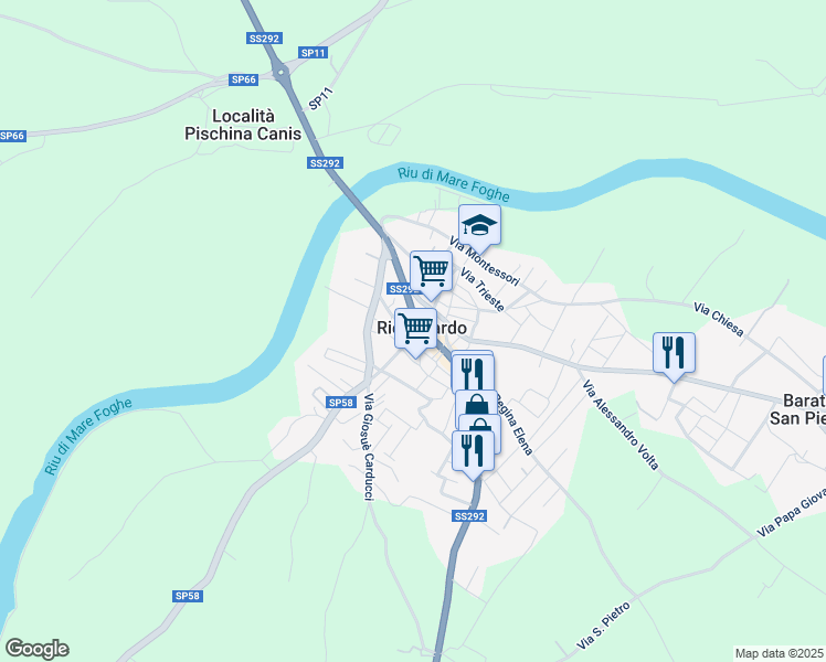 map of restaurants, bars, coffee shops, grocery stores, and more near 2 Via Regina Elena in Riola Sardo