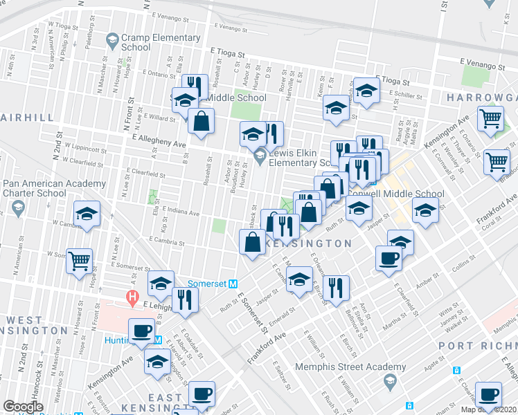 map of restaurants, bars, coffee shops, grocery stores, and more near 3032 Rorer Street in Philadelphia