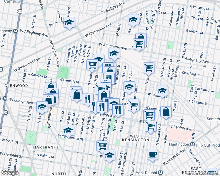 map of restaurants, bars, coffee shops, grocery stores, and more near 2901 North 5th Street in Philadelphia