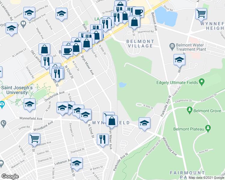 map of restaurants, bars, coffee shops, grocery stores, and more near North 25th Street in Philadelphia