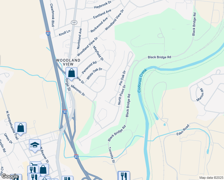 map of restaurants, bars, coffee shops, grocery stores, and more near 2562 Shagbark Court in York