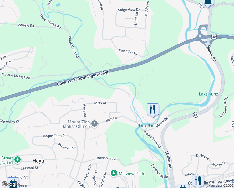 map of restaurants, bars, coffee shops, grocery stores, and more near 83 Mary Street in Coatesville