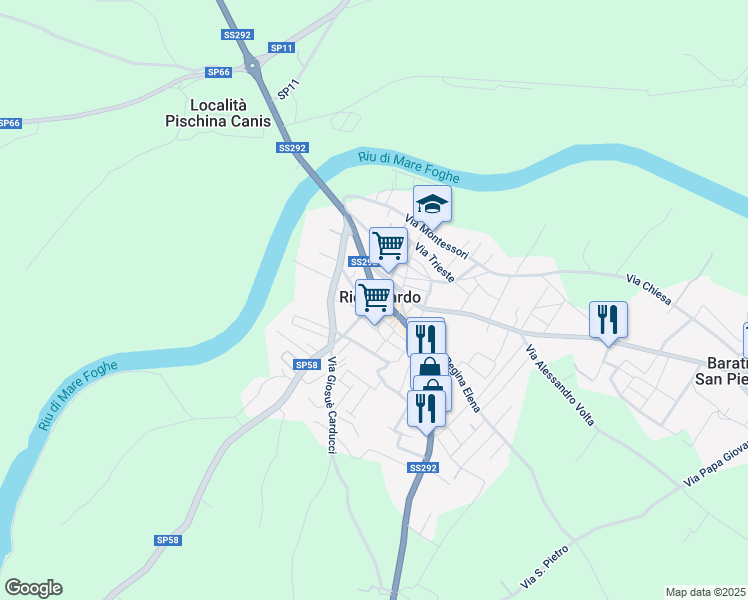 map of restaurants, bars, coffee shops, grocery stores, and more near 2 Via Regina Elena in Riola Sardo