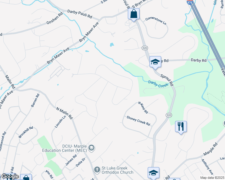 map of restaurants, bars, coffee shops, grocery stores, and more near 212 Croftridge Drive in Broomall