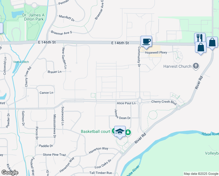 map of restaurants, bars, coffee shops, grocery stores, and more near 7017 McCain Way in Carmel
