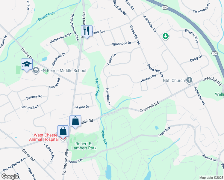 map of restaurants, bars, coffee shops, grocery stores, and more near 204 Alyssa Circle in West Chester