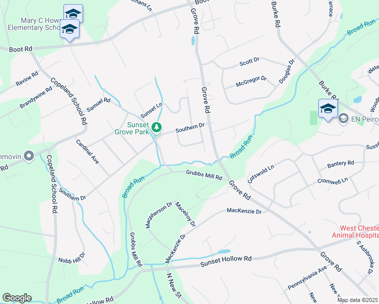 map of restaurants, bars, coffee shops, grocery stores, and more near 506 Deer Lane in West Chester
