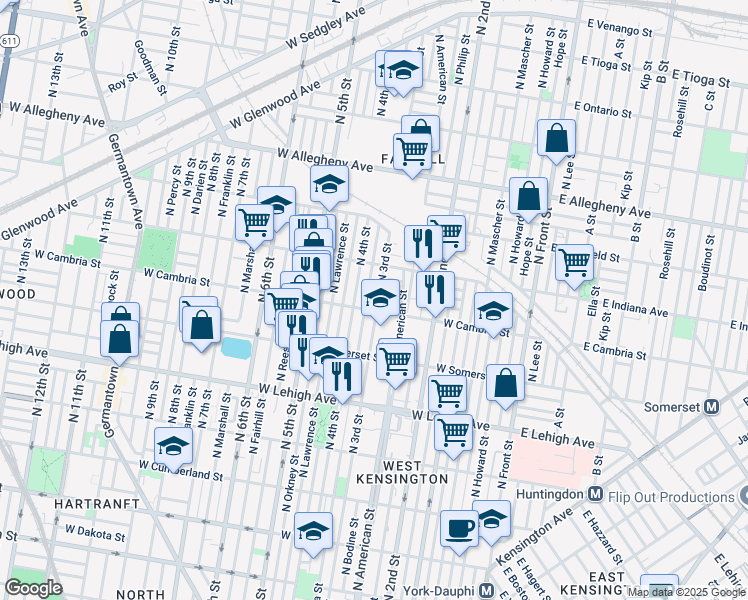 map of restaurants, bars, coffee shops, grocery stores, and more near 2914 North 3rd Street in Philadelphia