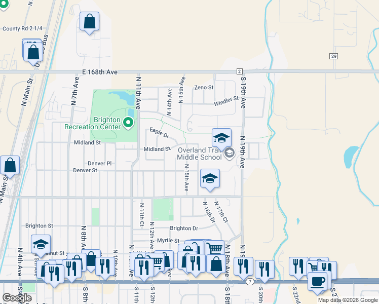 map of restaurants, bars, coffee shops, grocery stores, and more near 431 North 16th Avenue in Brighton