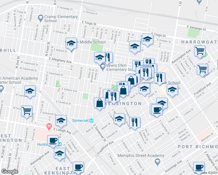 map of restaurants, bars, coffee shops, grocery stores, and more near in Philadelphia