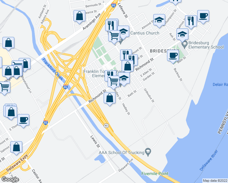 map of restaurants, bars, coffee shops, grocery stores, and more near 4235 Richmond St in Philadelphia