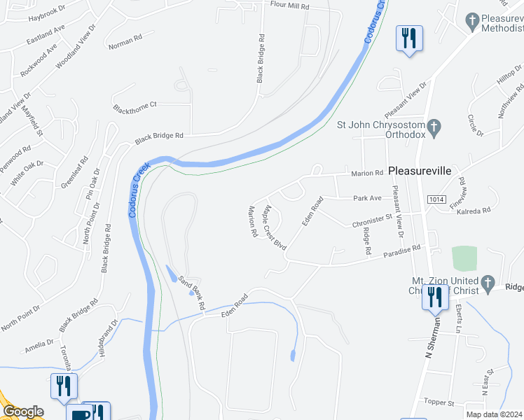 map of restaurants, bars, coffee shops, grocery stores, and more near 2136 Maple Crest Boulevard in York