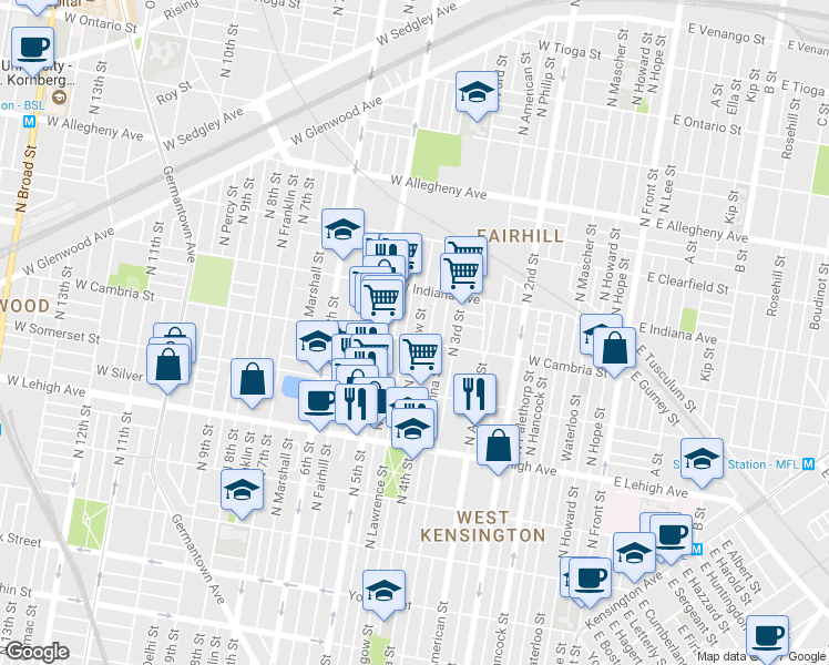 map of restaurants, bars, coffee shops, grocery stores, and more near 2906 North Leithgow Street in Philadelphia