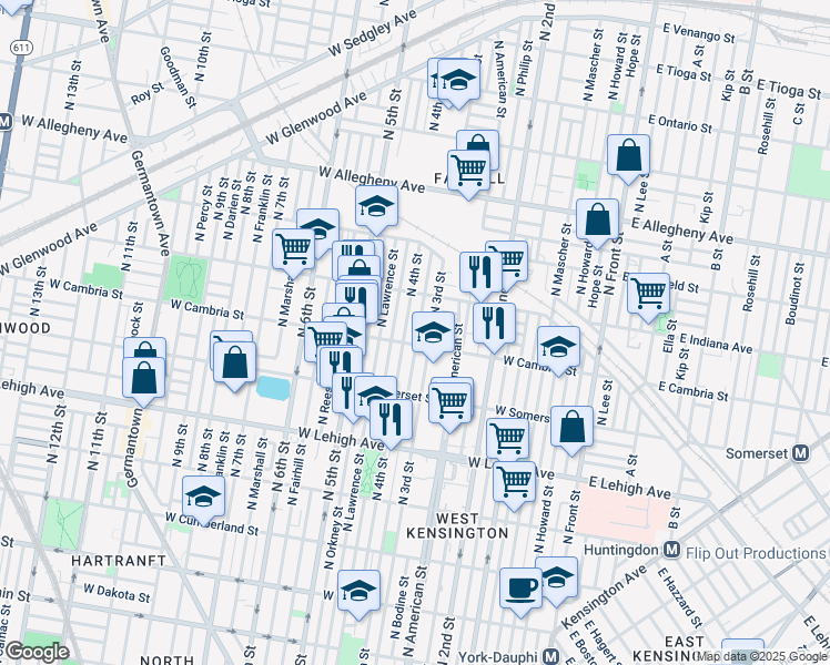 map of restaurants, bars, coffee shops, grocery stores, and more near 2914 North Orianna Street in Philadelphia