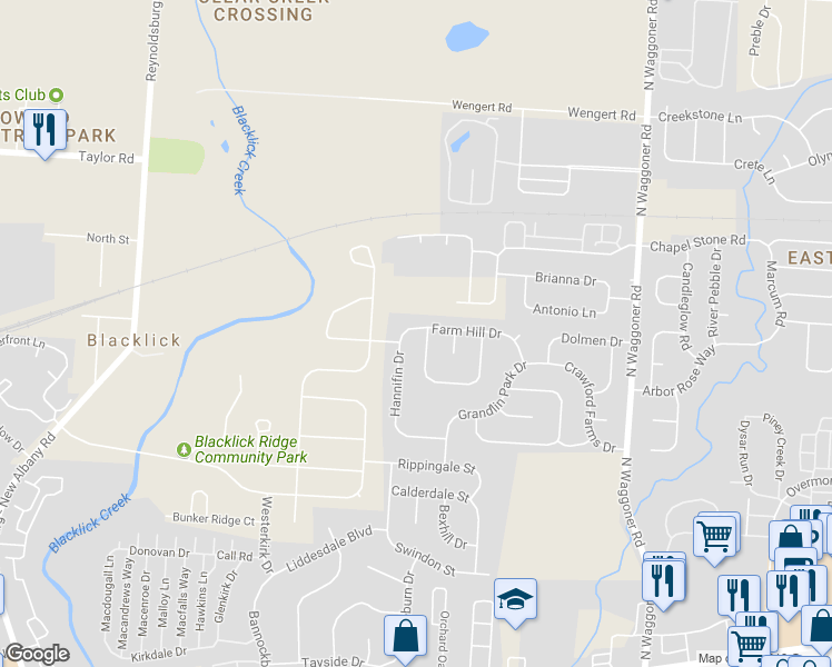 map of restaurants, bars, coffee shops, grocery stores, and more near 7625 Farm Hill Drive in Blacklick